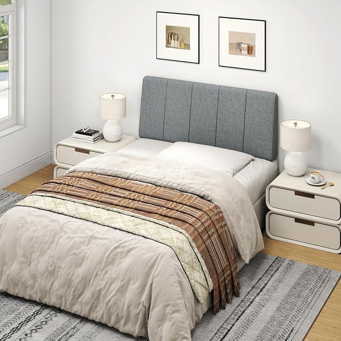Twin Size Headboard Only-No Assembly, Upholstered Headboard Twin Size Linen Fabric Modern Style Headboards Extra-Thick, Dark Gray