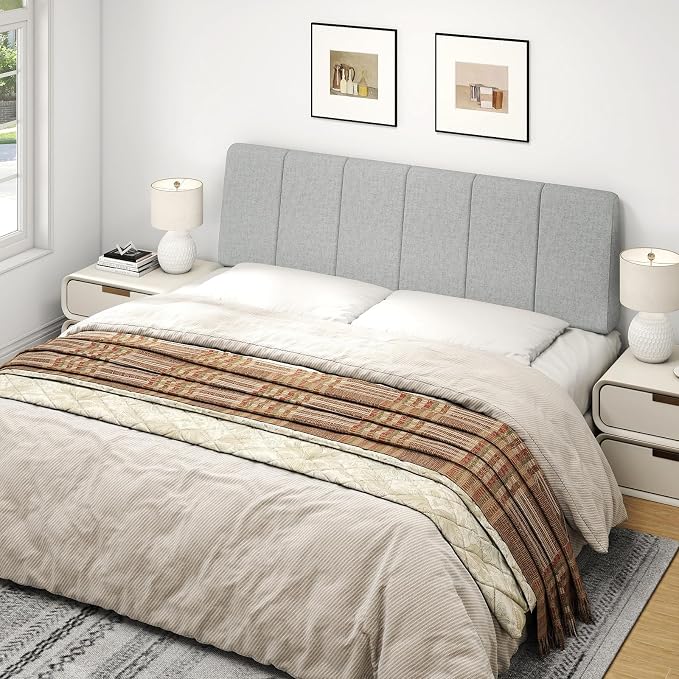 Queen Size Headboard Only-No Assembly, Upholstered Headboard Queen Size Linen Fabric Modern Style Headboards Extra-Thick, Light Gray