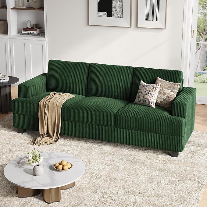 COPIAE 89 Inch Sofa with Extra Deep Seats Oversize, 3 Seater Sofa for Living Room, Modern Couch and Sofa, Comfy Armrests and Seats and Backrests, Easy Installation,Wide Corduroy Fabric Dark Green
