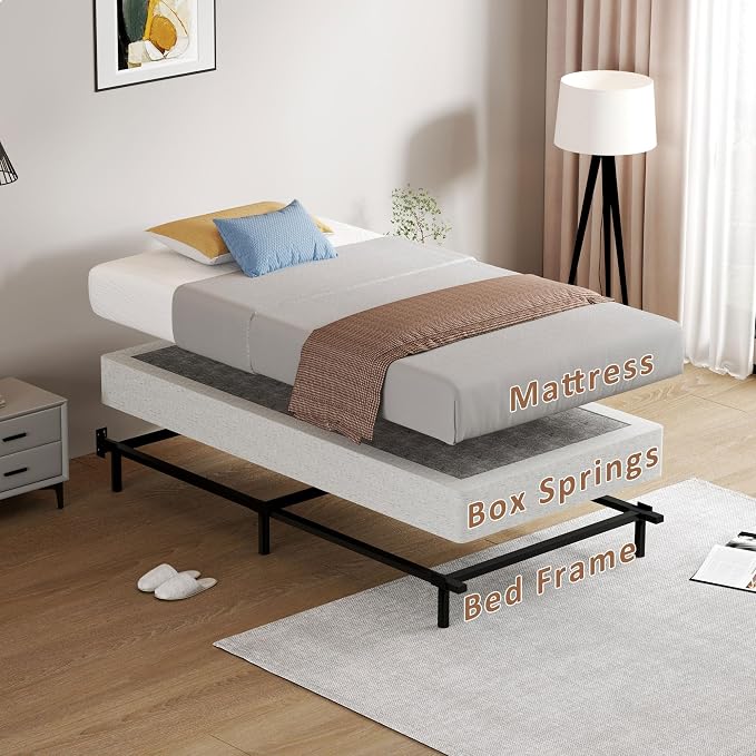 SHOANED Twin XL Metal Box Springs - 7 Inch Low Profile Heavy Duty Black Basics Bed Base Non Slip Box Spring Mattress Foundation, Easy Assembly, No Noise