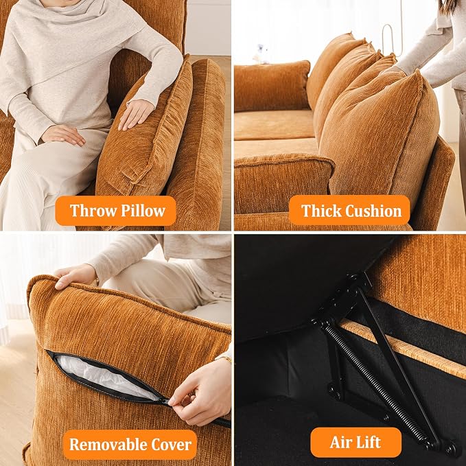 Rexulqo Oversized Accent Chair with Ottoman,All Seats Storage,Comfy Big Armchair,24.5'' Deep Seat,Upholstered Living Room Chairs,Reading Chair,Lounge Chair for Bedroom,Office,Chenille,Yellow