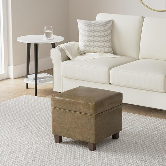 HomePop 18" Square Storage Ottoman - Distressed Brown Faux Leather