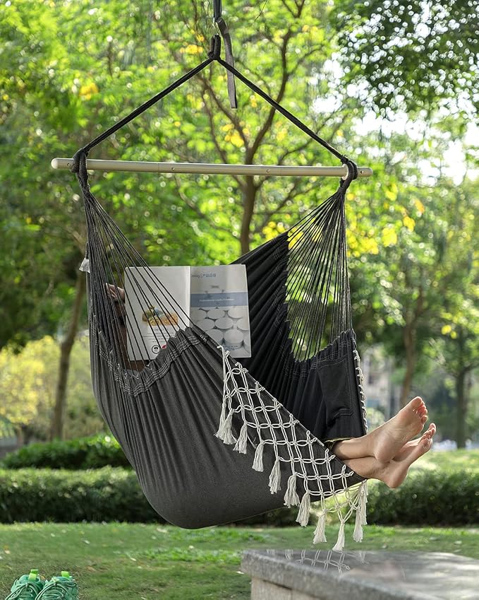MIZTLI Hammock Chair Hanging Chair Swing Chair XXL Large Macrame Swing Indoor Hammock for Bedroom - Max 500 Lbs - All Hanging Kit Included