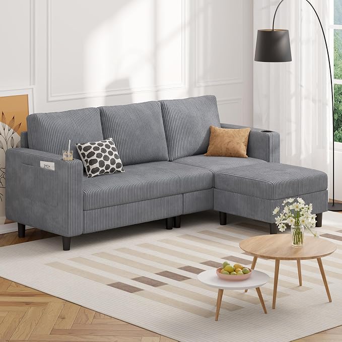 Luxanimarion Upholstered Sectional Sofa and Couches, 78'' L Shaped 3-seat Sofa forLiving Room, Apartment,Lounge,Bedroom-Washable Covers Convertible Sofas(Linen Fabric,Light Gary)