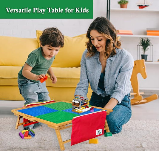 Large Foldable Building Block Table for Kids – Durable Faux-Wood, Includes Storage, Portable Play Desk