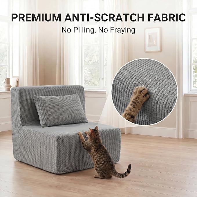 FILUXE Convertible Folding Sofa Bed-Sleeper Chair with Pillow, Modern Linen Fabric Floor Futon Couch, Foldable Mattress for Living Room/Guest Use/Apartment,Single,Dark Gray+ Dark Gray Cover
