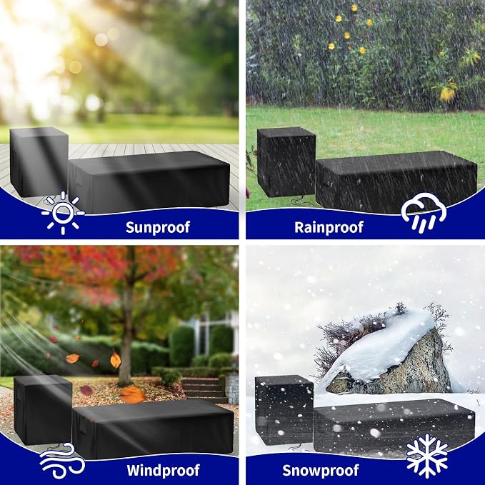 Saking 42" Rectangular Fire Pit Tables 2-Piece 50,000 BTU Outdoor Propane Gas Fire Pit Cover Rectangular, 42in &16.5in, Waterproof & UV-Resistant, Patio Set Cover, Black