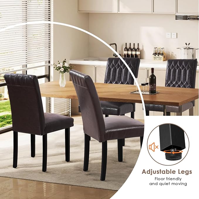 VECELO Upholstered Dining Chairs Set of 4, Modern PU Leather Accent Parsons, Solid Wood Legs w/Rubber Footpads, for Living Room Kitchen, Coffee