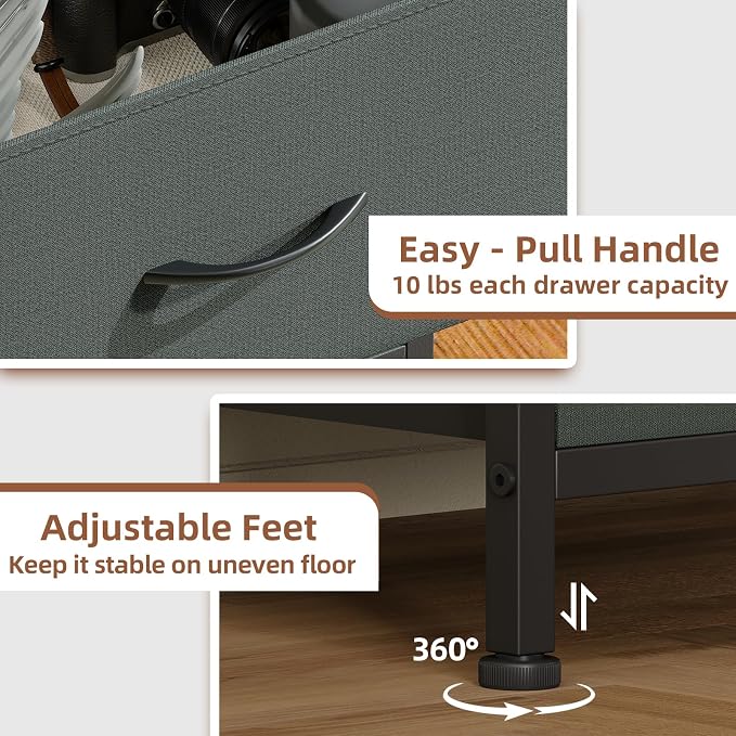 Somdot Dresser for Bedroom with 4 Drawers, Storage Organizer Chest of Drawers with Removable Fabric Bins for Closet Bedside Living Room Laundry Entryway Hallway, Charcoal Grey