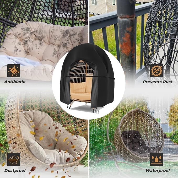 Egg Chair Cover Waterproof Double Egg Chair Covers for Outdoor Furniture 420D Patio Hanging Swing Chair Cover 91x80 inches