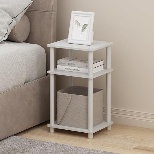 Furinno JUST Night Stand Set of 2, 3-Tier Turn-N-Tube Nightstand, Toolless Bedside Tables, End Table, Side Table with Open Storage for Bedroom, Closet, Dorm, Bathroom, White