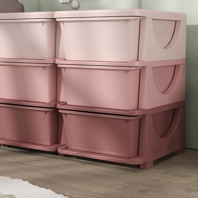Qaba 3 Tier Kids Storage Unit, Toy Organizers and Storage with 9 Drawer Chest for Kids Bedroom Nursery Kindergarten Living Room for Boys Girls Toddlers, Pink