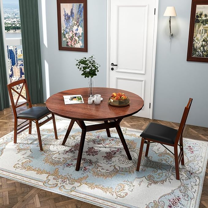 Giantex Folding Dining Chairs Set of 4, Foldable Wood Kitchen Chairs with Padded Seat, Solid Wood Frame, Max Load 400 Lbs, No Assembly Easy to Store Wooden Dining Chairs for Apartment, Small Space