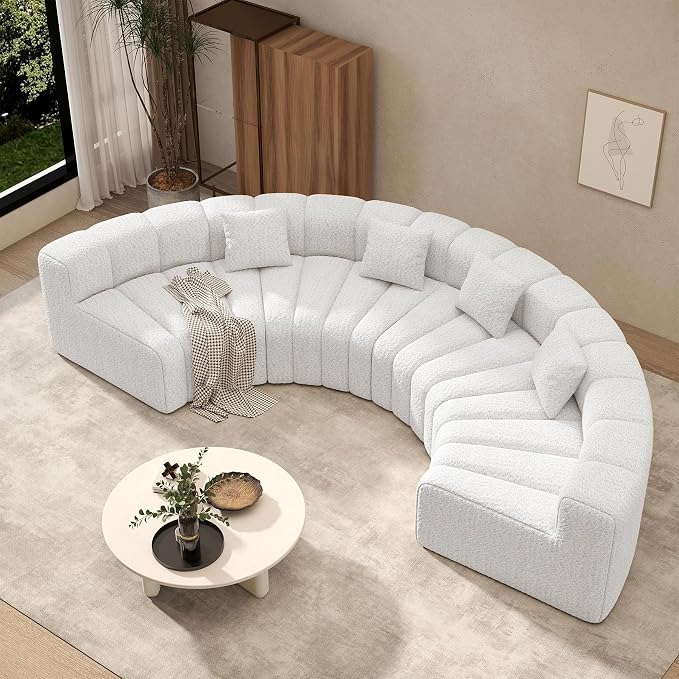 Oversized Curved Sofa, 4 Seater Boneless Velvet Cloud Couch, Modern Modular Sectional Couches for Living Room, No Assembly Required, White 1PC