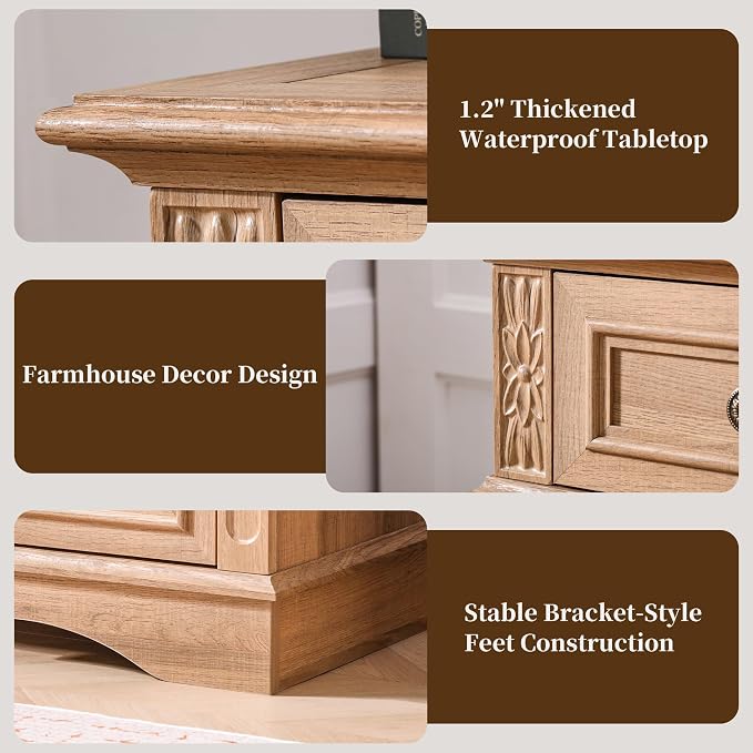 Farmhouse Dresser and Nightstand Sets, 6-Drawer Sets, 2 Pieces Rustic Wood Bedroom Furniture Set for Home, Bedroom, Hallway(Natural)