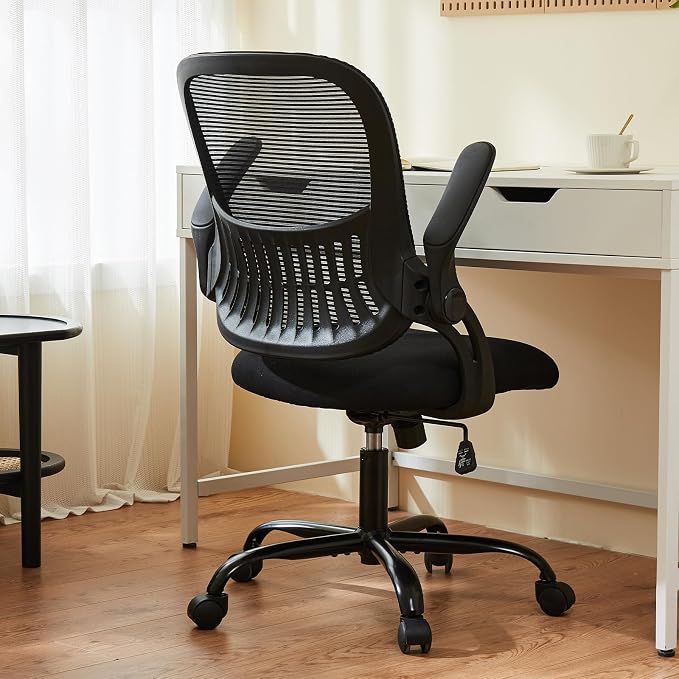 Sweetcrispy Home Office Managerial Executive Chair, Ergonomic Mesh Adjustable Swivel Mid-Back Chair with Comfortable Lumbar Support, Comfy Arms for Bedroom,Study,Student