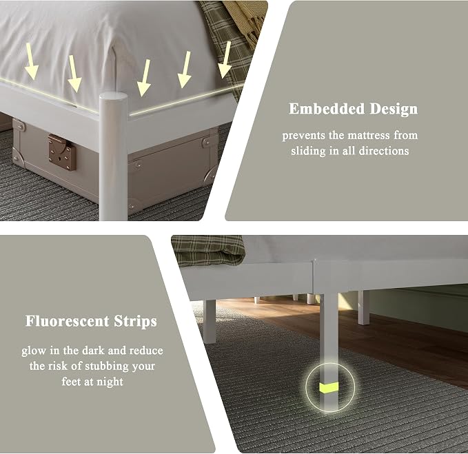 Feonase Full Size White Bed Frame, Heavy-Duty Metal Bed Frame with 13 Hardened Steel Slats, 12" Under-Bed Storage, Noise-Free, Easy Assembly