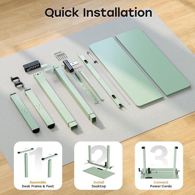 Small Electric Standing Desk, 35" ×20" Standing Table, Height Adjustable Compact Sit Stand Workstation with Splice Board, Home Office Desk with 2 Hooks, Sage Green