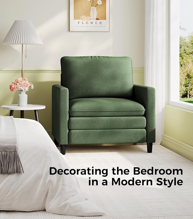 Welzona 3-Layers Cloud Accent Chair, 33" Reading Chair for Bedroom, Living Room - Tool-Free Assembly with Teddy Fabric Couch Chair - Green - Arm Chairs - Removable Washable Covers - 450lb Capacity