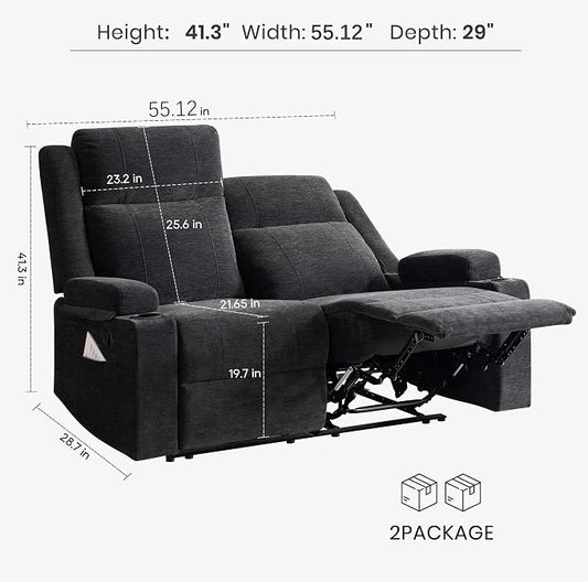 GUEAPY 55" Manual Reclining Loveseat Sofa – Space Saving RV Couch with Cup Holders, Dual Seat Reclining & Love Seat Design, Ideal for RV Campers, Motorhomes & Living Room