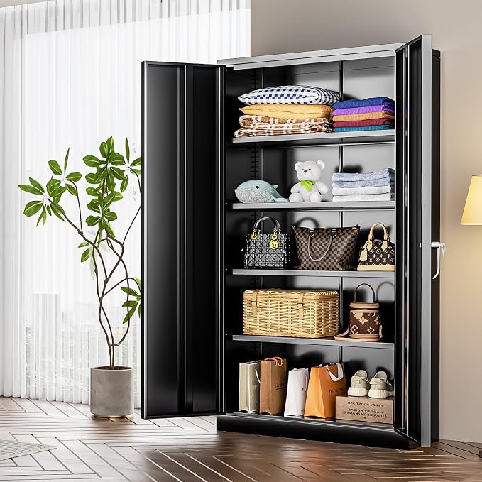 INTERGREAT Metal Storage Cabinet, 72” H Storage Cabinet with 2 Doors and 4 Adjustable Shelves for Office, Home, Garage (Assembly Required, Black)