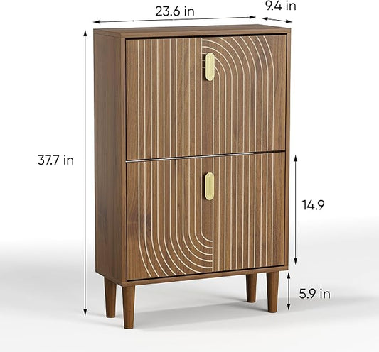 Shoe Storage Cabinet with 2 Flip Drawers, 23.6"(W) Freestanding Shoe Organizer with Metal Handles for Entryway, Narrow Shoe Rack Cabinet