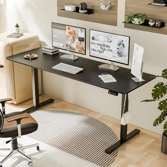ERGOMAKER Electric Standing Desk, 67" x 23.6" Height Adjustable Sit Stand Desk with Splice Board for Home Office, Computer Table Memory Preset (Black Frame, Black Desktop)