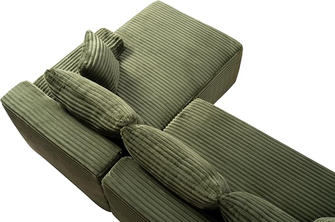 95" L-Shaped Right Facing Cloud Sectional Couch for Living Room, Modular Compressed Boneless Sectional Sofa Corduroy Boneless Corner Foam Sofa W/Chaise Lounge and Pillows