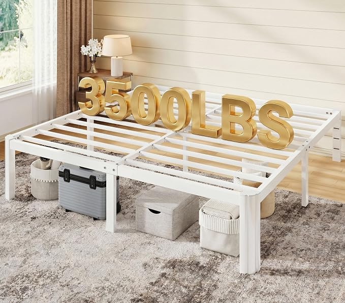 Allewie Metal King Size Bed Frame, 14 Inch 3500LBS Heavy Duty Platform Bed with Rounded Corner & Under Bed Space, No Box Spring Needed, Noise Free, Easy Assembly, White