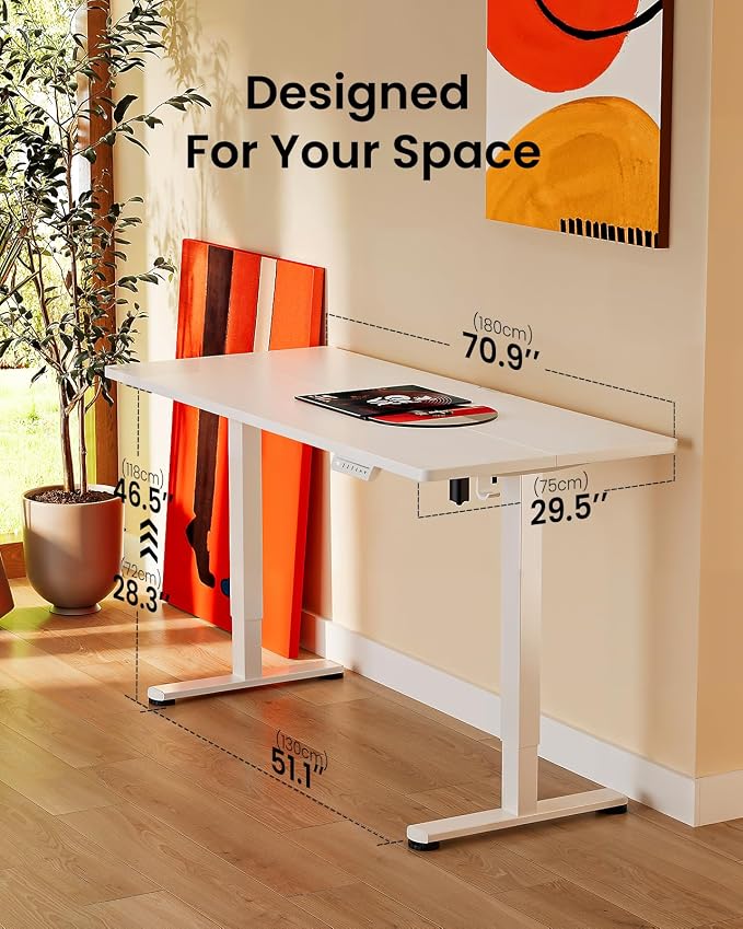 ErGear Height Adjustable Electric Standing Desk, 71 x 30 Inches Sit Stand up Desk, Memory Computer Home Office Desk, White