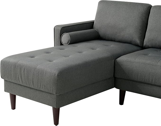 Studio Living® Lexington 83.1" Sofa Chaise, Mid-Century Modern, Pocket Coil Comfort, Reversable Chaise, Easy Assembly, Woven Fabric, Heather Grey