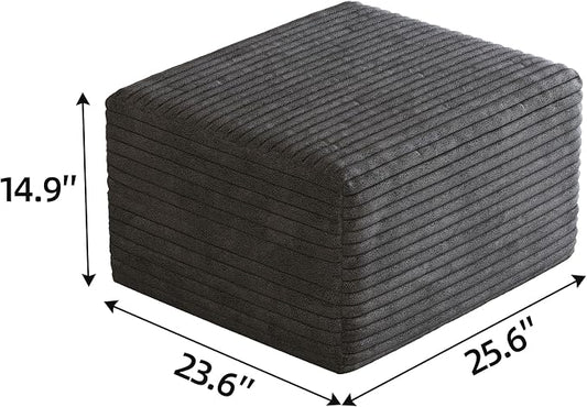 JINGLING 25.6 Inch Plush Corduroy Ottoman, Modular Sectional Foot Rest for Living Room, Upholstered Cloud Ottoman for Boneless Couch in a Box, Compressed Memory Foam, No Assembly Require, Dark Grey