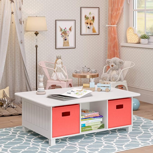 RiverRidge Home RiverRidge Activity Table, White with Coral Bins