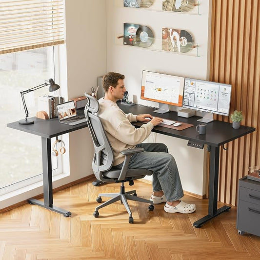 Klicelor L Shaped Standing Desk 63 x 48 Inch, Electric Height Adjustable Corner Desk for Home Office Workstation, Ergonomic Sit to Stand Computer Table with Memory Controller, Black