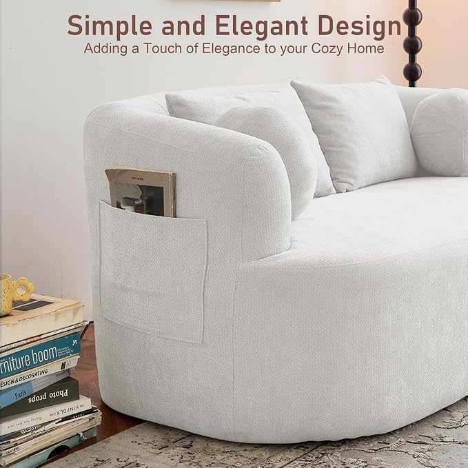 Loveseat Sofa for Small Space, 67.3" Boneless Love Seat Sofa with Side Pocket & 4 Pillows, Foam and Spring Filling, Soft Chenille for Living Room, Apartment, Bedroom, No Assembly