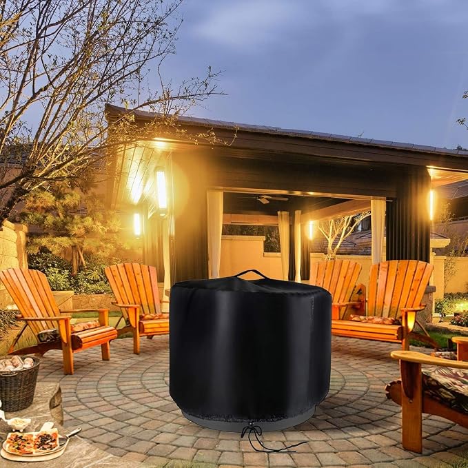Round Fire Pit Cover 32 Inch,Waterproof Outdoor Circle Firepit Covers,Patio Round Fire Pit Table Cover - 32"D x 24"H