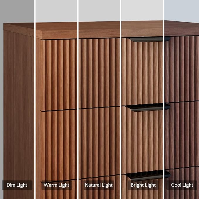 25.6"W Fluted Nightstand with 3 Drawer, Mid-century Modern Wood Night Stands Bedside Table for Bedroom King/Queen Bed, End Table with Robot-friendly Legs for Living Room,Entry (3 Drawers-1pcs-Walnut)