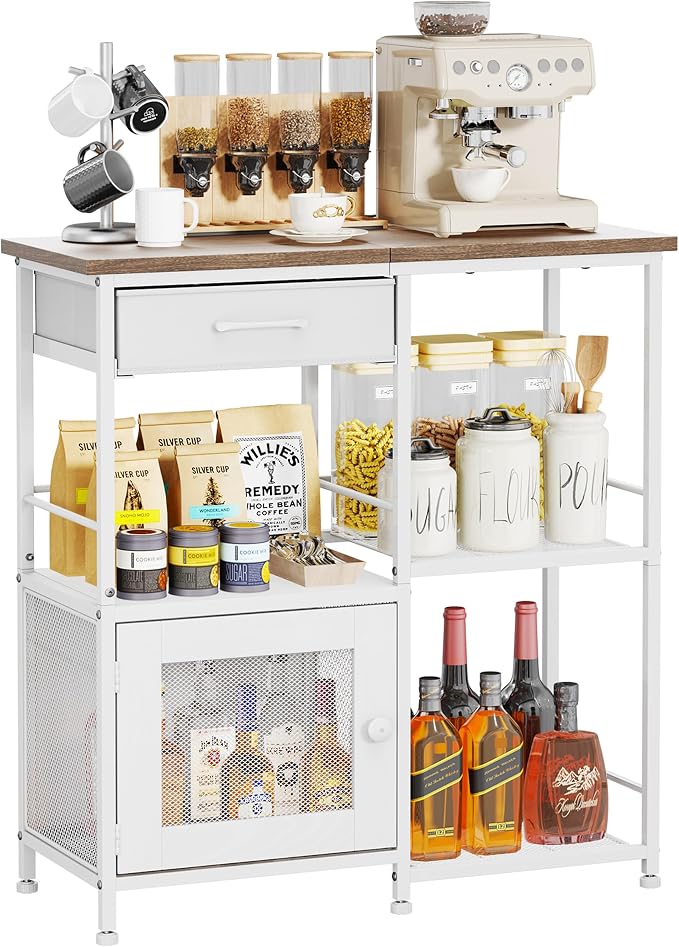 SWTYMIKI Coffee Bar Cabinet for Home - Farmhouse Coffee Stand Station Multi-Purpose Buffet Sideboard Cabinet with Drawers - Kitchen Bar Table for Living Room, Corner, Small Space, Oak