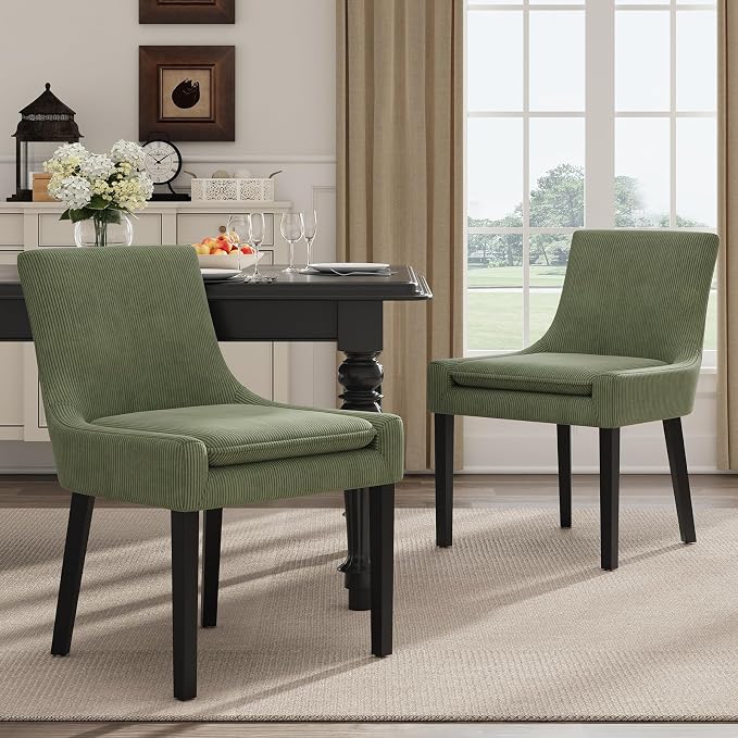 Modern Dining Room Chairs Set of 6 with Mid Back and Wood Legs, Upholstered Kitchen Chairs for Dining Room/Living Room, Light Green