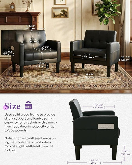 TYBOATLE Accent Chair Set of 2 Living Room Chairs Cozy Tufted Mid Century Modern Black Accent Chairs with Arms for Bedroom Comfy Reading Arm Chair Small Chairs for Small Spaces Office(2, Black)