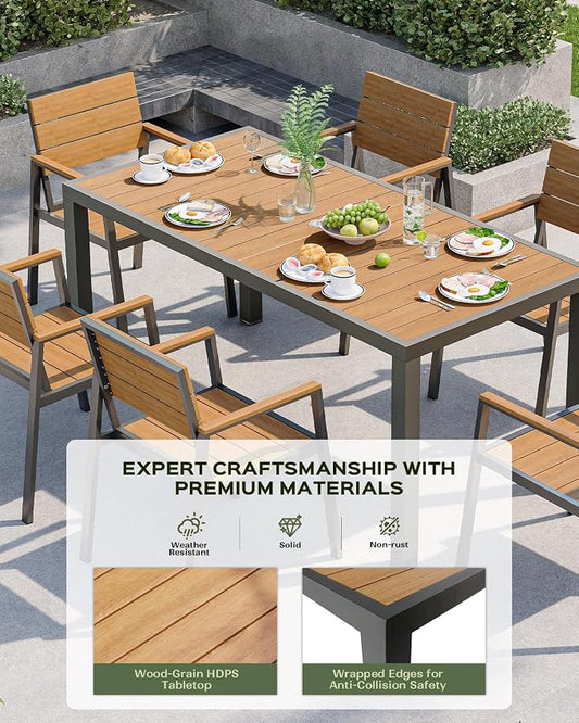 Vexwalx 5-Piece Outdoor Dining Set, Aluminum Dining Table Set for 4, Patio Table and Chairs Set with Umbrella Hole, All Weather HDPS Outdoor Table and Chairs for 4 (Gray-Teak)