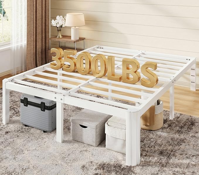 Allewie Metal Full Size Bed Frame, 14 Inch 3500LBS Heavy Duty Platform Bed with Rounded Corner & Under Bed Storage, No Box Spring Needed, Noise Free, Easy Assembly, White