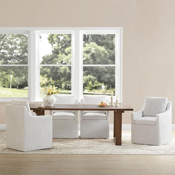 KISLOT Upholstered Dining Chairs Set of 2, Washable Cover Modren Deskchair with 4 Casters & Hidden Storage for Dining Room, Living Room, Home Office, Linen, 2 Box