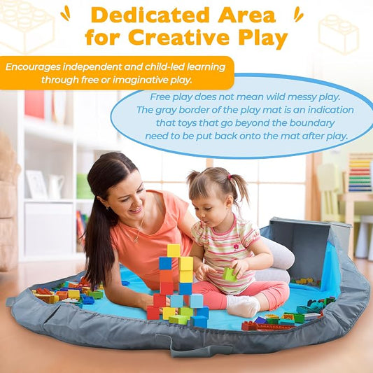 SAM AND MABEL Toy Storage Organizer with Play Mat – 13" x 13" x 13" Stackable and Collapsible Cubby Box Organizers for Kids Playroom, Nursery Storage Bins for Boys and Girls (Warm Grayish Beige)