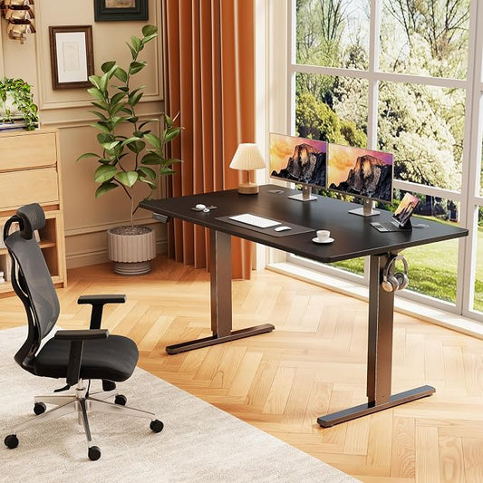 Sweetcrispy Electric Standing Desk Adjustable Height, 48x24 Inch Sit Stand Up Home Office Desks Computer Workstation PC Work Table with 3 Memory Preset Splice Wood Board Metal Frame, Black