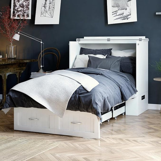 AFI, Southampton Murphy Bed Chest Twin XL with 6" Mattress, Storage Drawer & Built-in USB Charger, White
