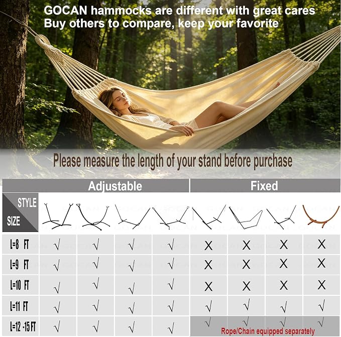 Double Hammock 500 lbs Load Capacity, Polyester Cotton Hammock, Suitable for Patio Porch, Garden and Backyard Relaxation, Indoor & Outdoor Use (Beige)