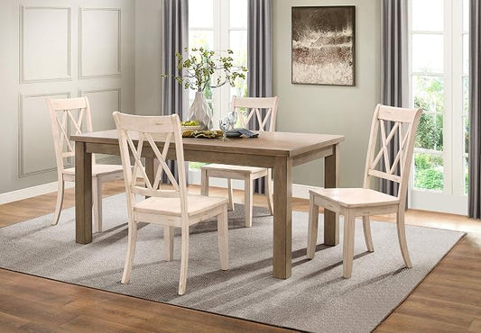 Lexicon Janina 5-Piece Dining Table Set - 66" Wood Kitchen & Dining Room Table with 4 Double X-Back Chairs, Rustic Farmhouse Rectangular Dining Set for Breakfast Nook & Family Meals, White