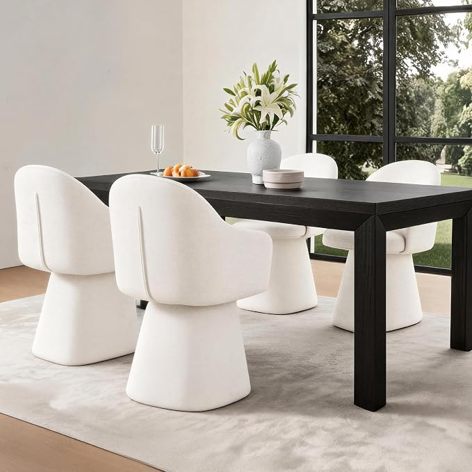 KISLOT Swivel Dining Chairs Set of 2, Upholstered Modern Barrel Dining Chairs with 360Β° Swivel Base, Chenille Velvet Fabric Accent Kitchen Chairs with Arms, Padded Dining Room Chairs, Cream