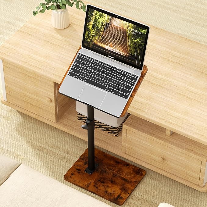 YUHFERA Sofa Armrest Tray Table for Couch - 360° Swivel Height Adjustable End for Small Spaces, Snack Side Table for Bed or Chair with Phone & Tablet Slot (Rich,Angle Adjustable)